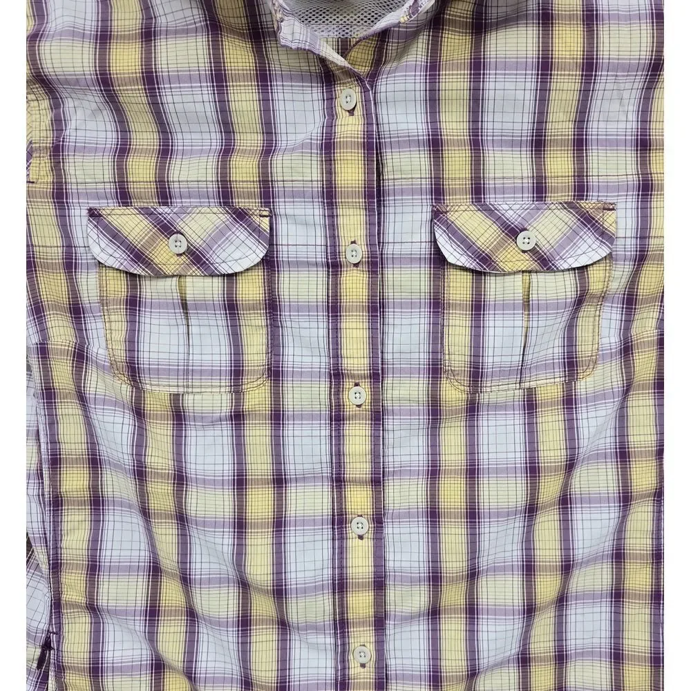 The North Face Shirt Women's L Plaid Vented Capped Vapor Wick Hiking Zip Pocket - Picture 3 of 9
